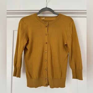 J. Crew Mustard Yellow Clare Button-Front Crew Cardigan - size small